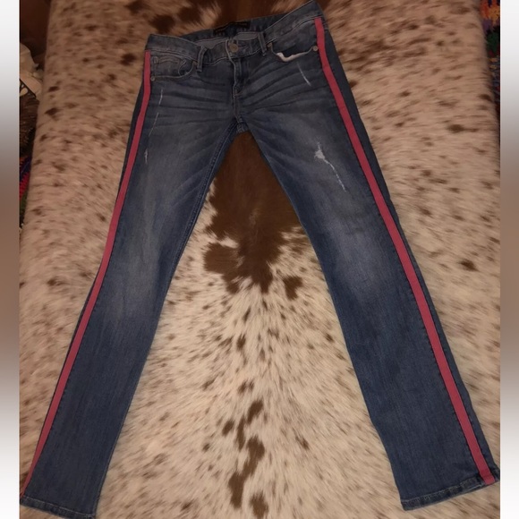 Express Womens Size 2R Ankle Legging Stella Low Rise Blue Jeans Pink Stripe - Picture 3 of 4